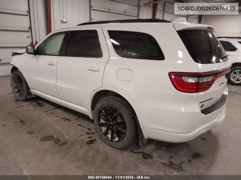 2019 Dodge Durango Gt Plus Awd VIN: 1C4RDJDG2KC676833 Lot: 40748844