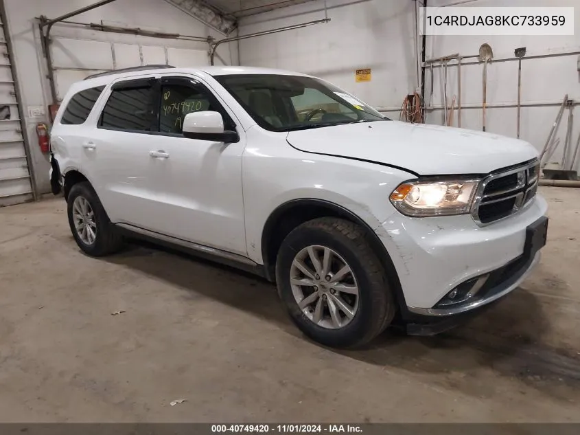 2019 Dodge Durango Sxt Awd VIN: 1C4RDJAG8KC733959 Lot: 40749420