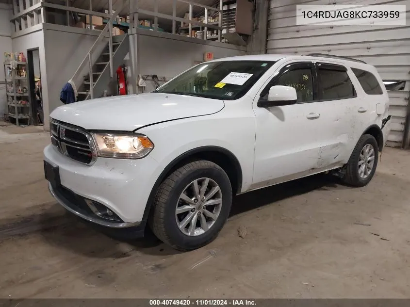 2019 Dodge Durango Sxt Awd VIN: 1C4RDJAG8KC733959 Lot: 40749420