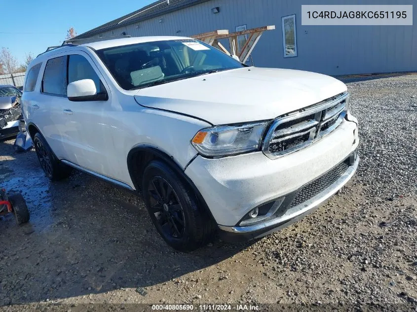 1C4RDJAG8KC651195 2019 Dodge Durango Sxt Awd