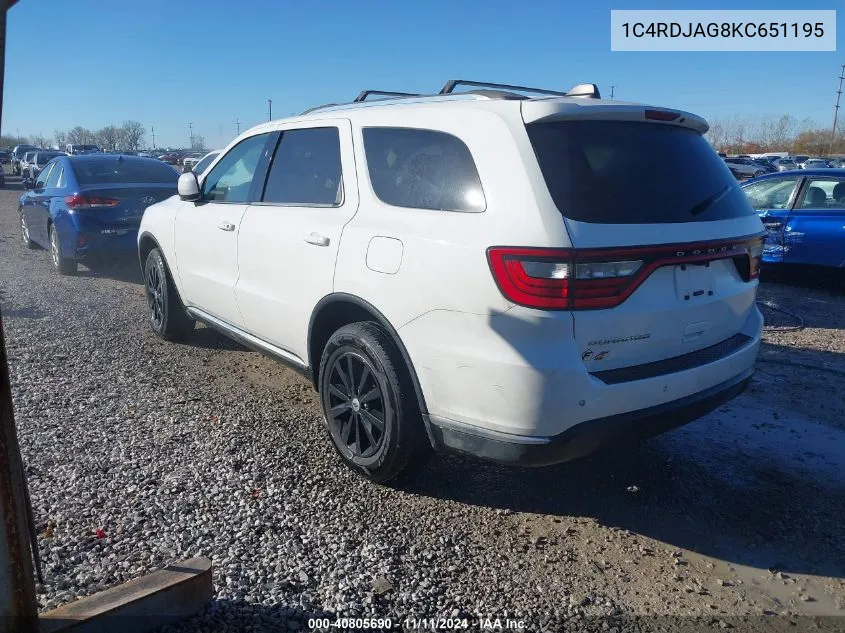 1C4RDJAG8KC651195 2019 Dodge Durango Sxt Awd