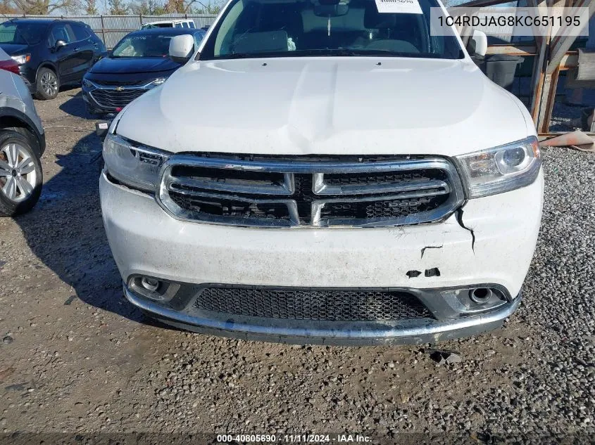 1C4RDJAG8KC651195 2019 Dodge Durango Sxt Awd