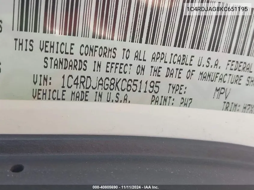 1C4RDJAG8KC651195 2019 Dodge Durango Sxt Awd