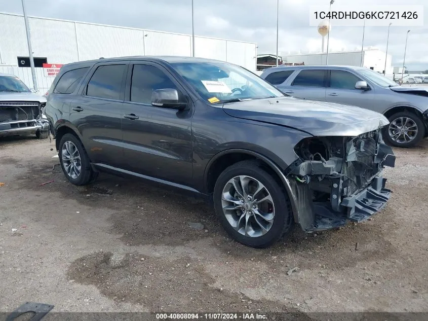 2019 Dodge Durango Gt Plus Rwd VIN: 1C4RDHDG6KC721426 Lot: 40808094