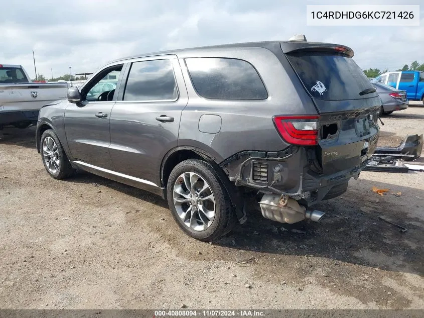 2019 Dodge Durango Gt Plus Rwd VIN: 1C4RDHDG6KC721426 Lot: 40808094