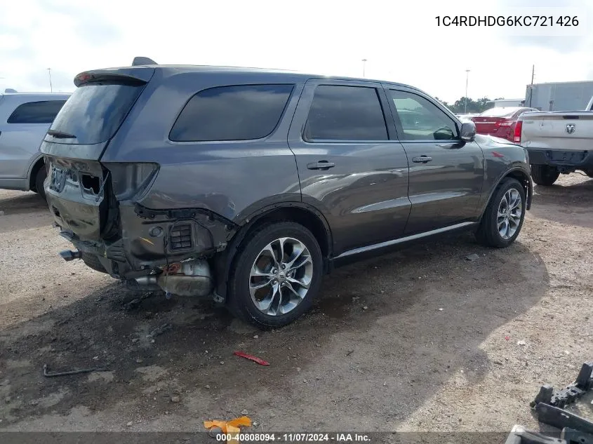 2019 Dodge Durango Gt Plus Rwd VIN: 1C4RDHDG6KC721426 Lot: 40808094