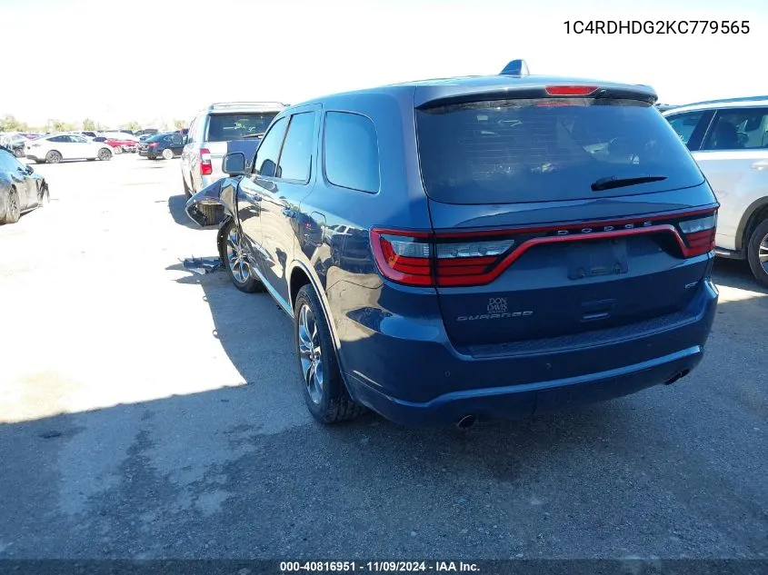 1C4RDHDG2KC779565 2019 Dodge Durango Gt Rwd