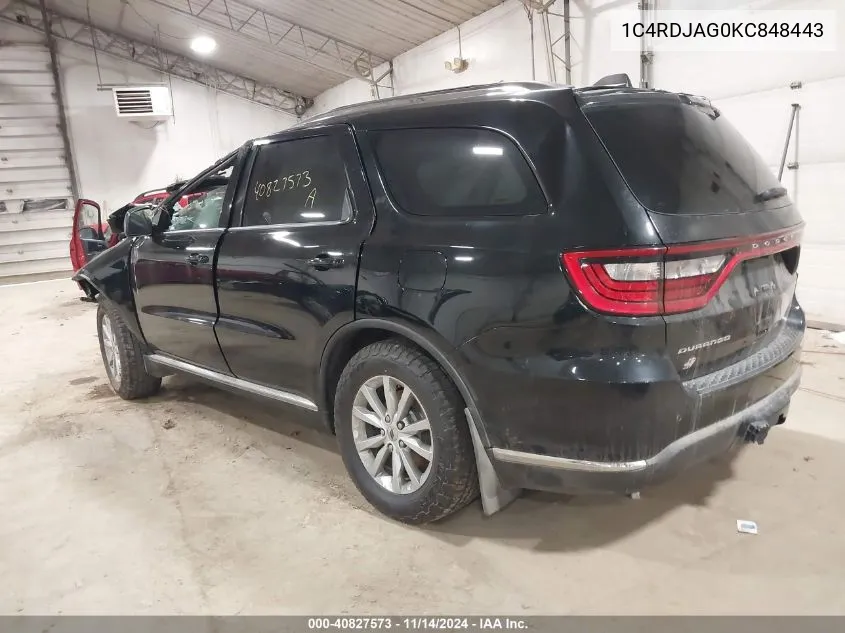 1C4RDJAG0KC848443 2019 Dodge Durango Sxt Awd