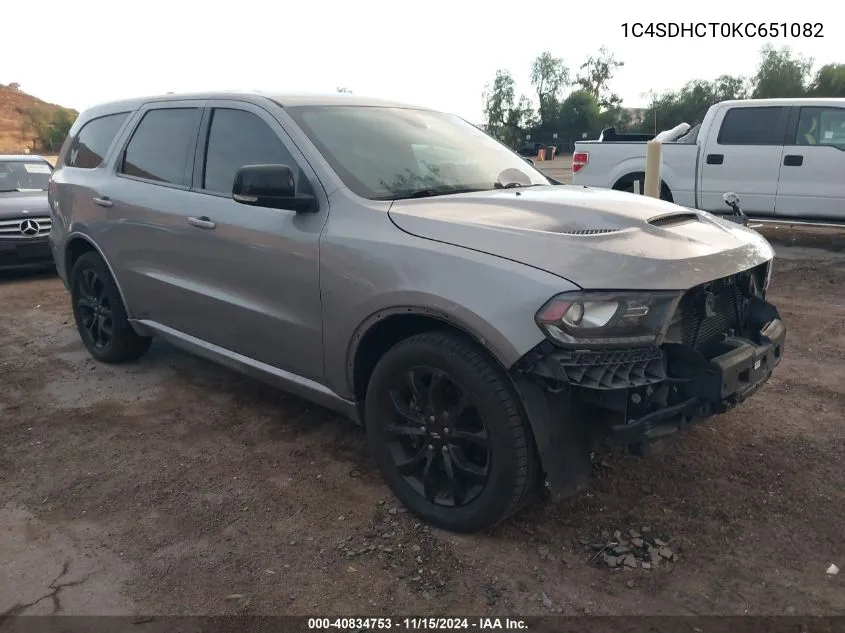 2019 Dodge Durango R/T Rwd VIN: 1C4SDHCT0KC651082 Lot: 40834753