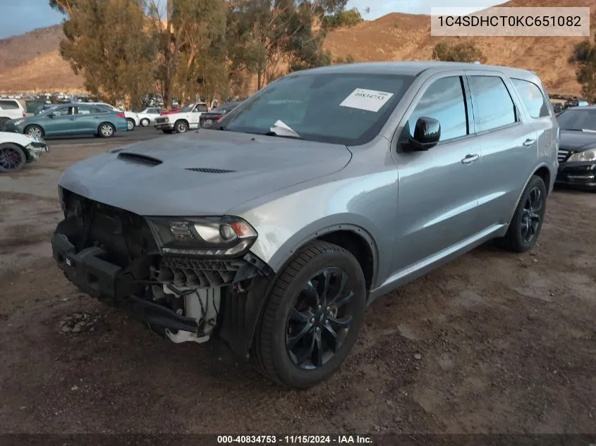 2019 Dodge Durango R/T Rwd VIN: 1C4SDHCT0KC651082 Lot: 40834753