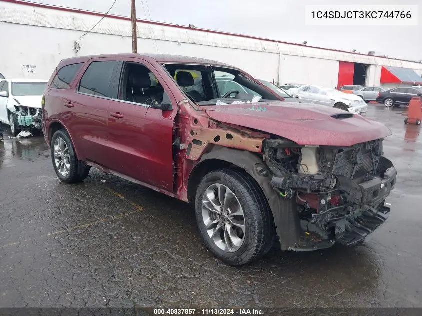 2019 Dodge Durango R/T Awd VIN: 1C4SDJCT3KC744766 Lot: 40837857