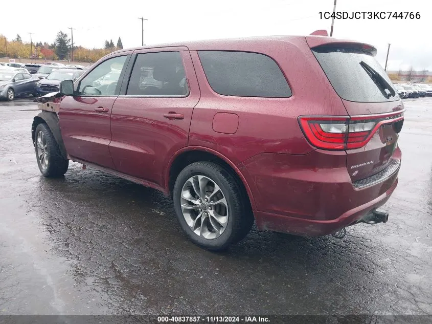 2019 Dodge Durango R/T Awd VIN: 1C4SDJCT3KC744766 Lot: 40837857