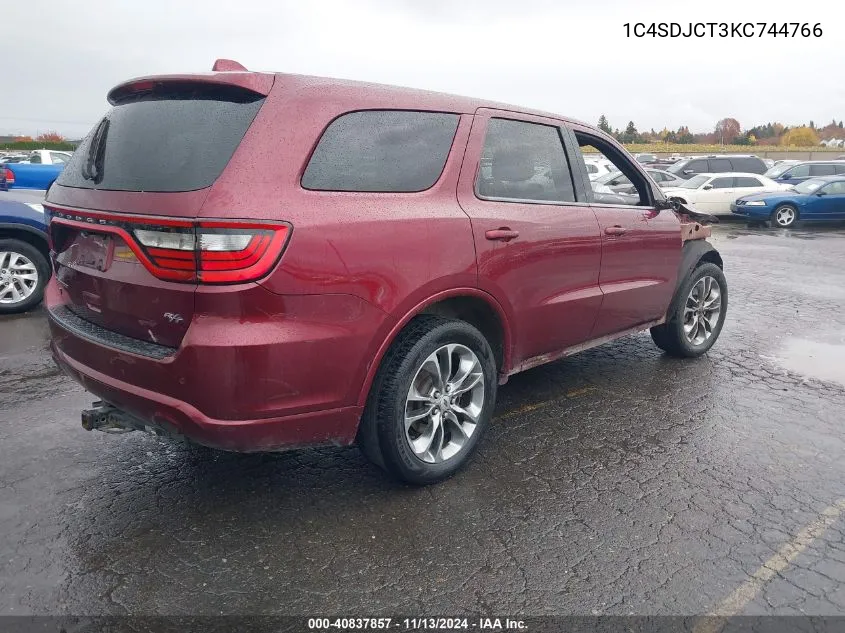 2019 Dodge Durango R/T Awd VIN: 1C4SDJCT3KC744766 Lot: 40837857