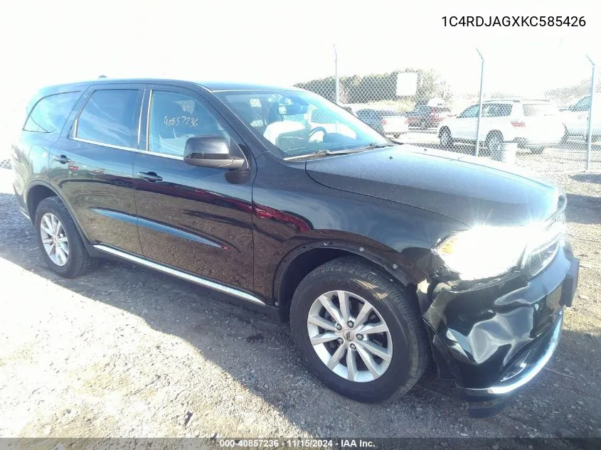 2019 Dodge Durango Sxt Awd VIN: 1C4RDJAGXKC585426 Lot: 40857236