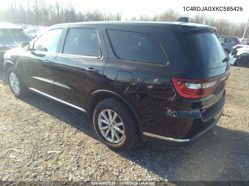 2019 Dodge Durango Sxt Awd VIN: 1C4RDJAGXKC585426 Lot: 40857236