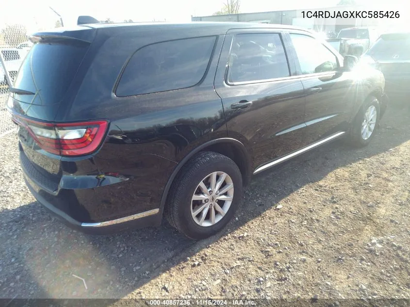 2019 Dodge Durango Sxt Awd VIN: 1C4RDJAGXKC585426 Lot: 40857236