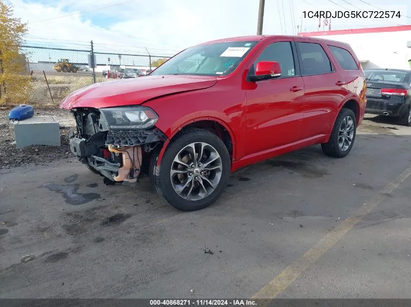 2019 Dodge Durango Gt Plus Awd VIN: 1C4RDJDG5KC722574 Lot: 40868271