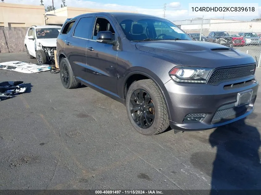 2019 Dodge Durango Gt Plus Rwd VIN: 1C4RDHDG2KC839618 Lot: 40891497