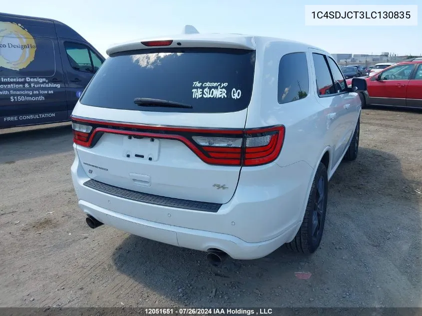 2020 Dodge Durango R/T VIN: 1C4SDJCT3LC130835 Lot: 12051651