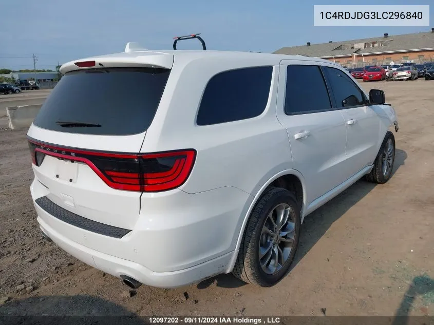 2020 Dodge Durango VIN: 1C4RDJDG3LC296840 Lot: 12097202