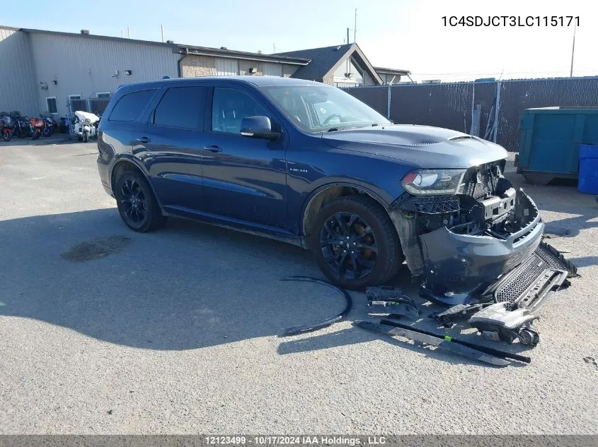 2020 Dodge Durango R/T VIN: 1C4SDJCT3LC115171 Lot: 12123499