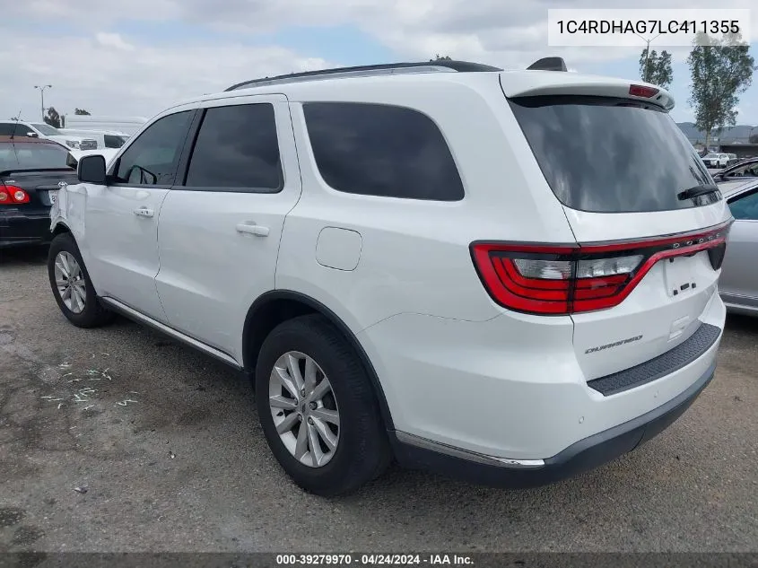 2020 Dodge Durango Sxt Plus Rwd VIN: 1C4RDHAG7LC411355 Lot: 39279970