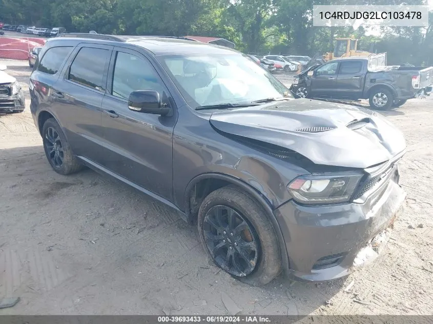 1C4RDJDG2LC103478 2020 Dodge Durango Gt Plus Awd