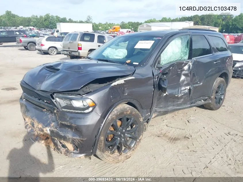 1C4RDJDG2LC103478 2020 Dodge Durango Gt Plus Awd