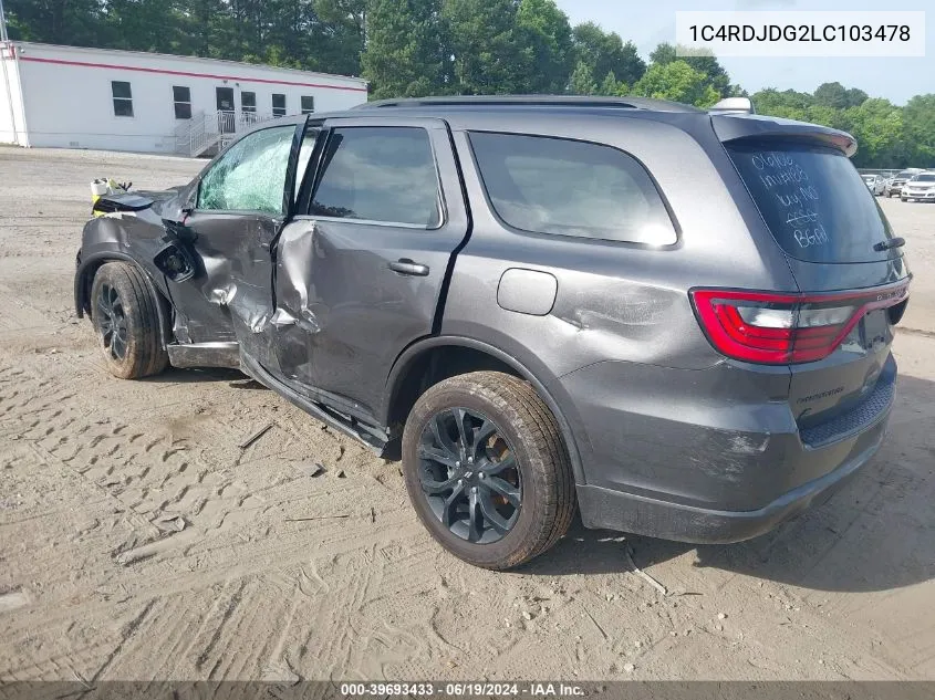 2020 Dodge Durango Gt Plus Awd VIN: 1C4RDJDG2LC103478 Lot: 39693433