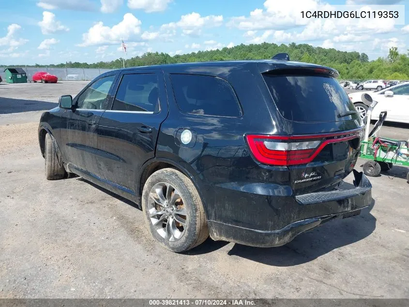 2020 Dodge Durango Gt Plus Rwd VIN: 1C4RDHDG6LC119353 Lot: 39821413