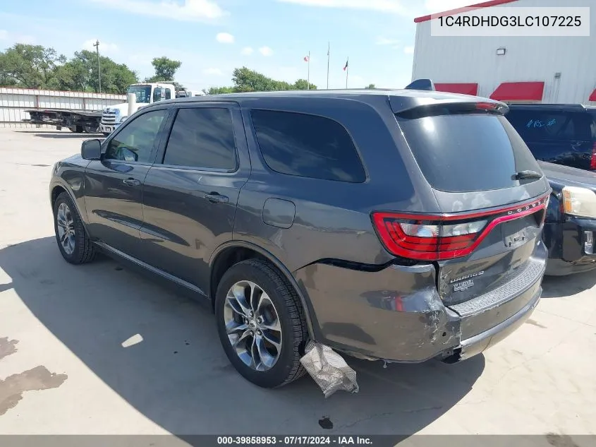 2020 Dodge Durango Gt Rwd VIN: 1C4RDHDG3LC107225 Lot: 39858953