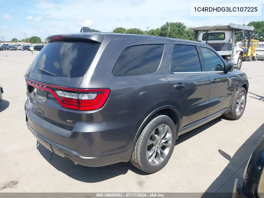 2020 Dodge Durango Gt Rwd VIN: 1C4RDHDG3LC107225 Lot: 39858953