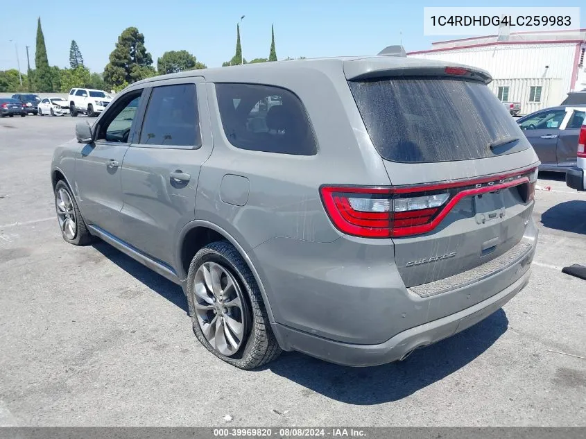 2020 Dodge Durango Gt Plus Rwd VIN: 1C4RDHDG4LC259983 Lot: 39969820