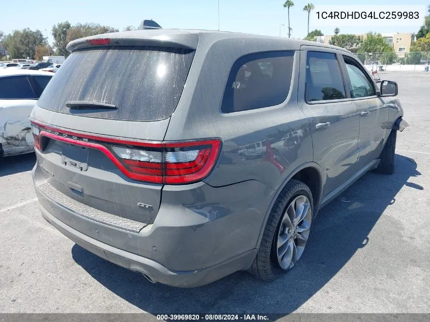 2020 Dodge Durango Gt Plus Rwd VIN: 1C4RDHDG4LC259983 Lot: 39969820