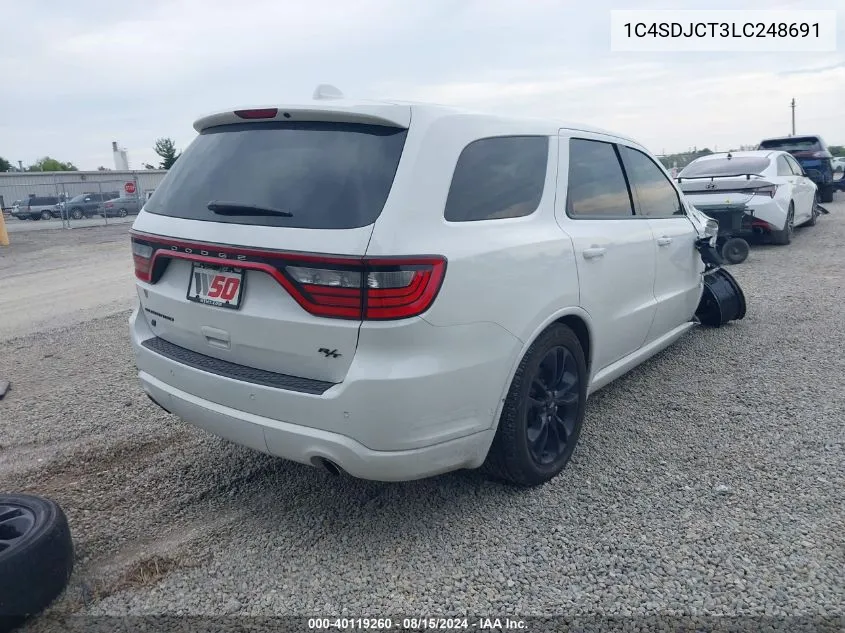 2020 Dodge Durango R/T Awd VIN: 1C4SDJCT3LC248691 Lot: 40119260