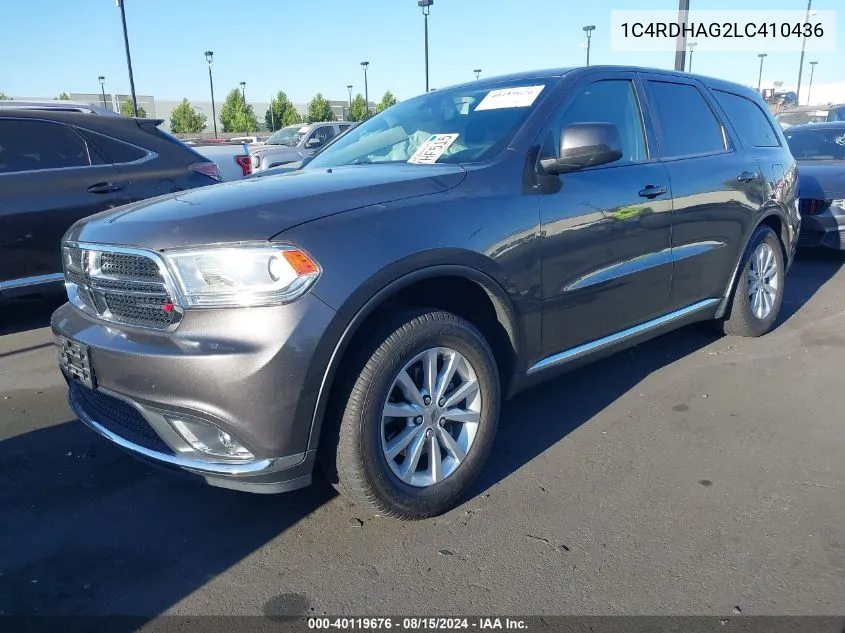 2020 Dodge Durango Sxt Rwd VIN: 1C4RDHAG2LC410436 Lot: 40119676