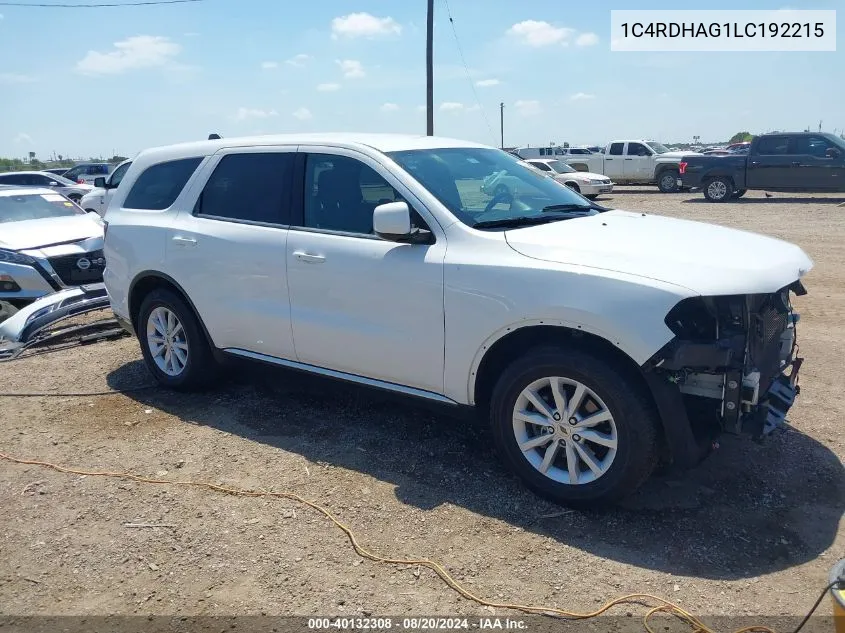 2020 Dodge Durango Sxt Rwd VIN: 1C4RDHAG1LC192215 Lot: 40132308