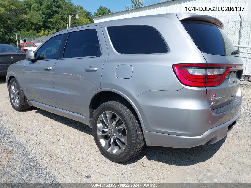 2020 Dodge Durango Gt Plus Awd VIN: 1C4RDJDG2LC286137 Lot: 40158359