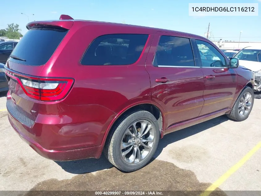 2020 Dodge Durango Gt Plus Rwd VIN: 1C4RDHDG6LC116212 Lot: 40299907