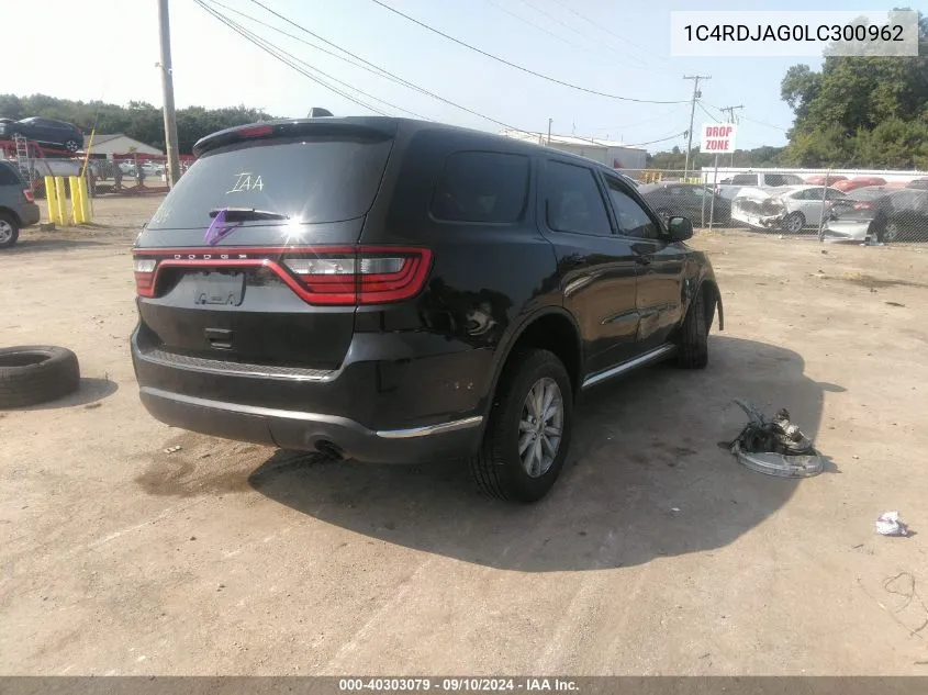 1C4RDJAG0LC300962 2020 Dodge Durango Sxt