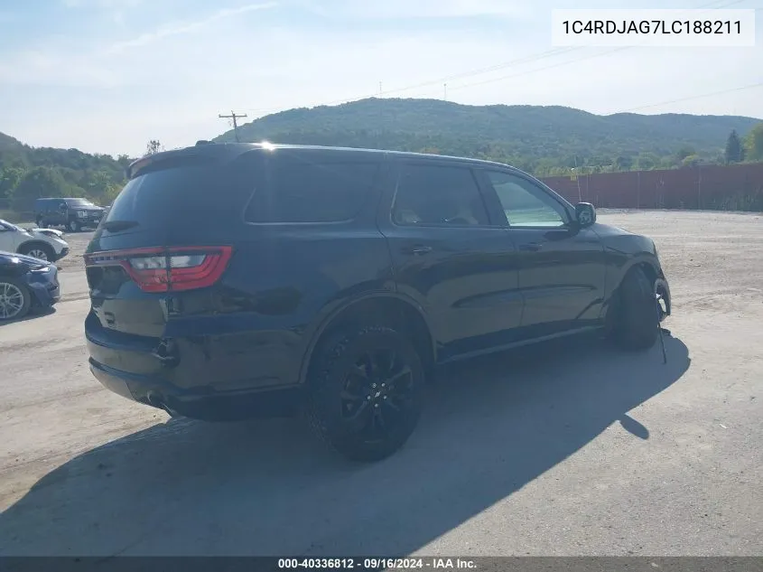 2020 Dodge Durango Sxt VIN: 1C4RDJAG7LC188211 Lot: 40336812