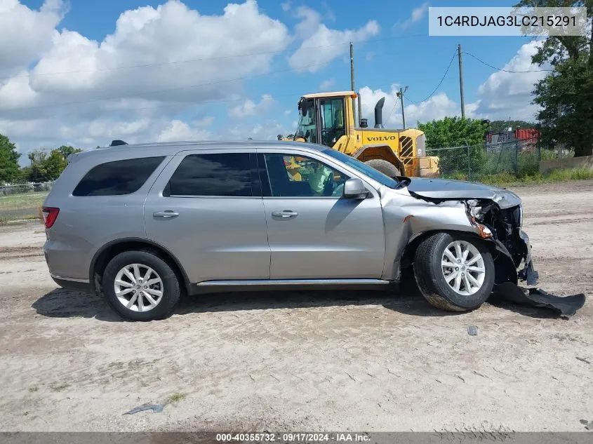 1C4RDJAG3LC215291 2020 Dodge Durango Sxt Awd