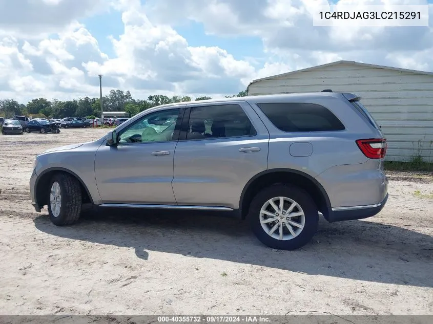 1C4RDJAG3LC215291 2020 Dodge Durango Sxt Awd