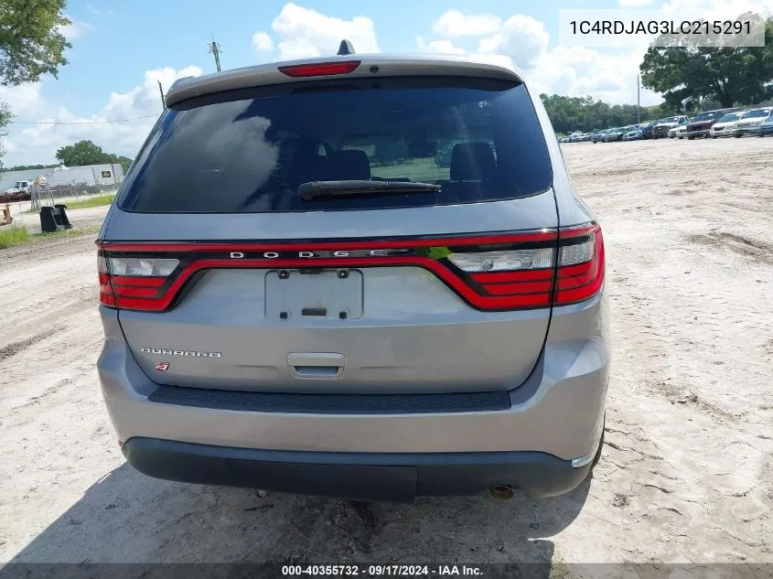 2020 Dodge Durango Sxt Awd VIN: 1C4RDJAG3LC215291 Lot: 40355732