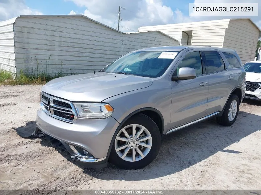 2020 Dodge Durango Sxt Awd VIN: 1C4RDJAG3LC215291 Lot: 40355732