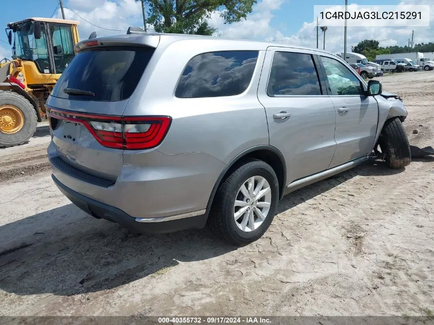 1C4RDJAG3LC215291 2020 Dodge Durango Sxt Awd