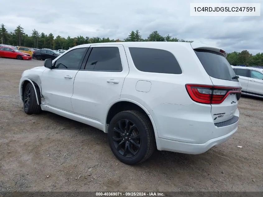 2020 Dodge Durango Gt Awd VIN: 1C4RDJDG5LC247591 Lot: 40369071