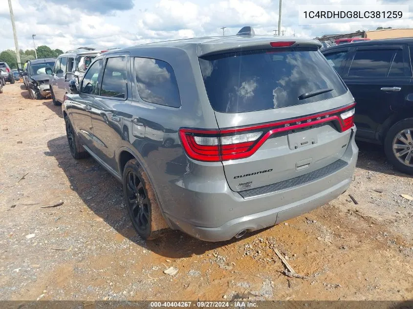 2020 Dodge Durango Gt Rwd VIN: 1C4RDHDG8LC381259 Lot: 40404267