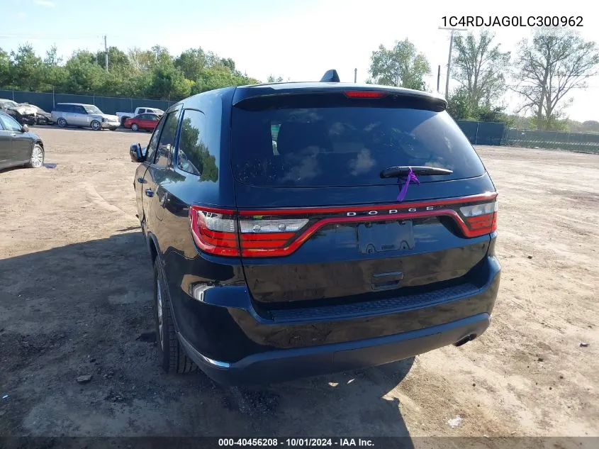 2020 Dodge Durango Sxt Awd VIN: 1C4RDJAG0LC300962 Lot: 40456208