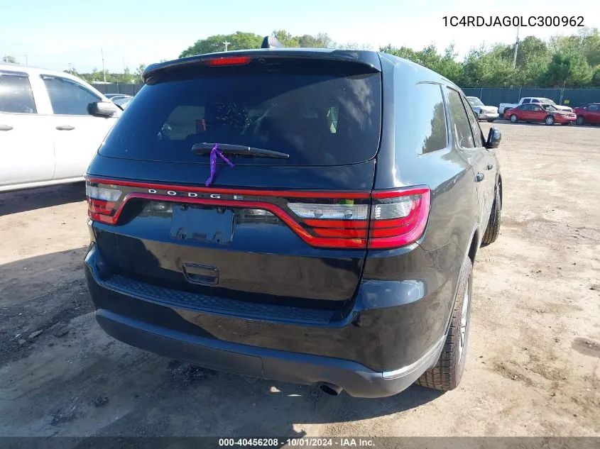 2020 Dodge Durango Sxt Awd VIN: 1C4RDJAG0LC300962 Lot: 40456208